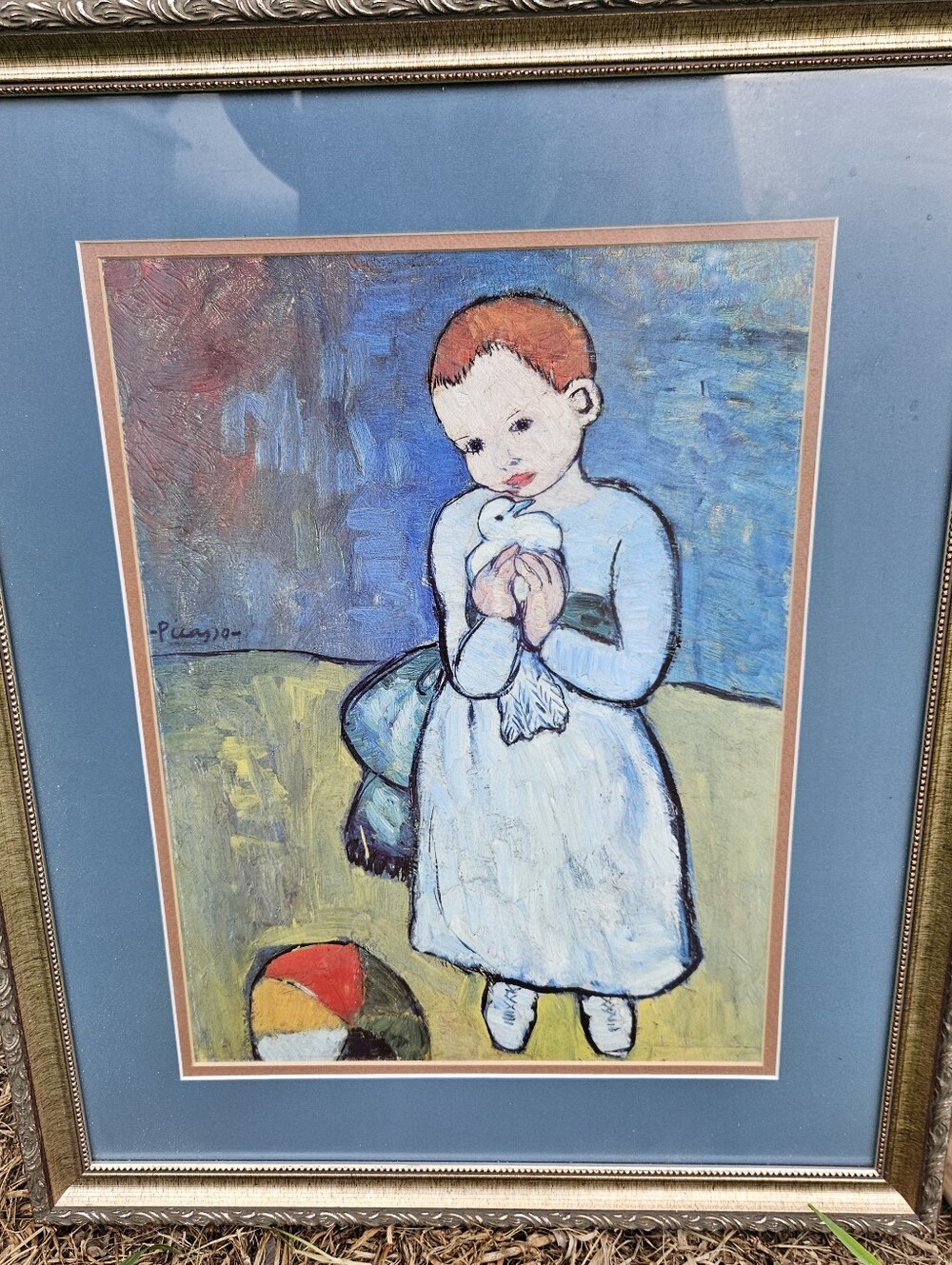 Pablo Picasso Vintage Framed Print, CHILD WITH A DOVE Original Picasso Print 22"